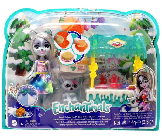 Enchantimals Hawna Husky – Set Stand de Cacao con Muñeca + Mascota y Accesorios (Original Mattel)